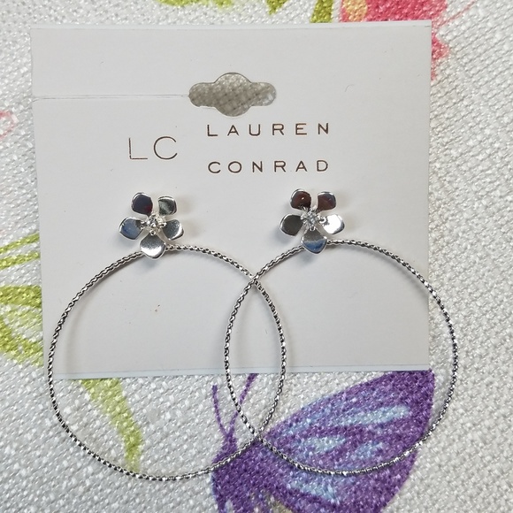 LC Lauren Conrad Jewelry - LC Delicate Silver Loop earrings w/flower